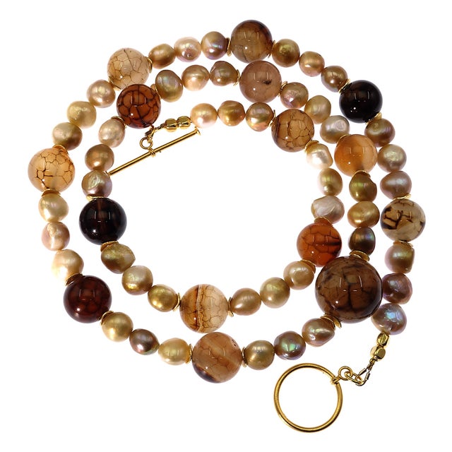 Spiderweb Jasper and Pearl Necklace For Sale In Raleigh - Image 6 of 10