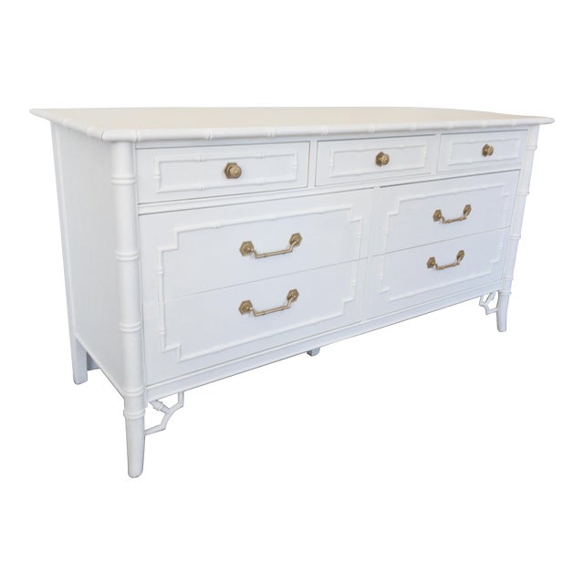 1970s Vintage Thomasville Allegro Faux Bamboo With Fretwork Chinoiserie