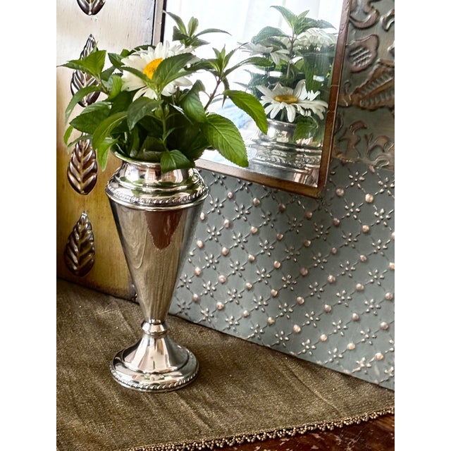 1950s Vintage Traditional Silver Plated Trumpet Vase - 8.5" For Sale - Image 5 of 9