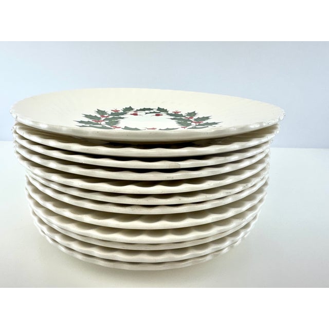 Vintage Mid Century Scio Holly Christmas Dinner Plates, Set of 12 For Sale - Image 10 of 11