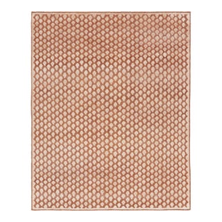 Rug & Kilim’s Modern Block Print Runner Rug in Pink with Cream Floral Pattern - 3x8 For Sale