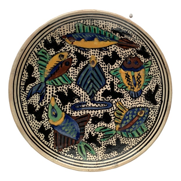 Vintage Ceramic Handpainted Fish Wall Plate, 1970s For Sale