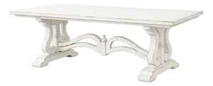 Habersham Antiqued White Trestle Dining Table With Scrollwork Base