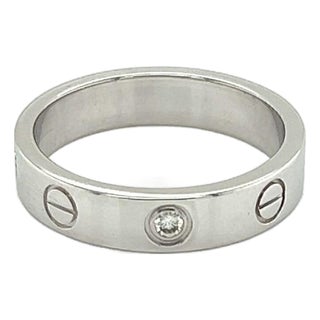 Mid 20th Century Cartier Mini Love 1 Diamond 18k Gold Band Ring w/Cert - Size 4.5 For Sale