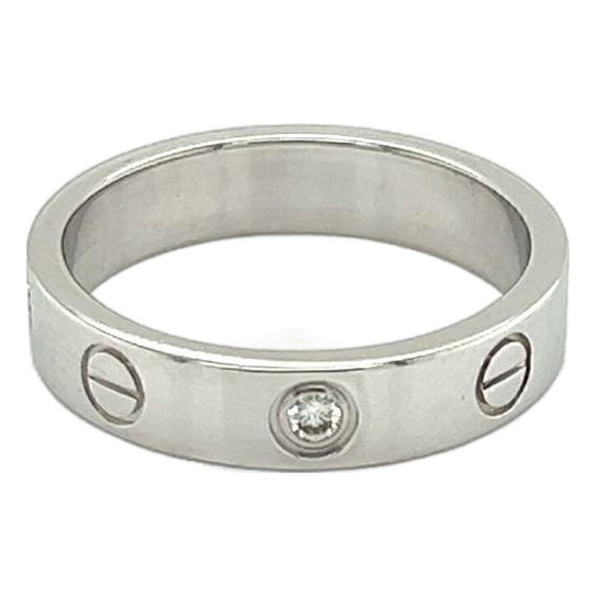 Mid 20th Century Cartier Mini Love 1 Diamond 18k Gold Band Ring w/Cert - Size 4.5 For Sale