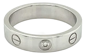 Mid 20th Century Cartier Mini Love 1 Diamond 18k Gold Band Ring w/Cert - Size 4.5
