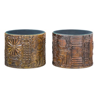 Adrian Pearsall for Craft Associates Mid Century 24-Inch Brutalist Drum Side End Tables For Sale