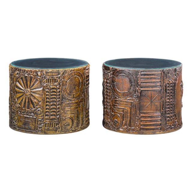 Adrian Pearsall for Craft Associates Mid Century 24-Inch Brutalist Drum Side End Tables For Sale