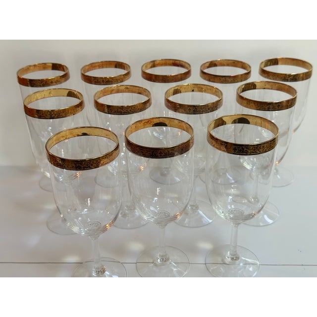 Vintage 1970s Lenox "Autumn" Collection Handblown Crystal Water Glasses 7.75" High 24k Gold Encrusted Band - Set of 12 For Sale - Image 9 of 18