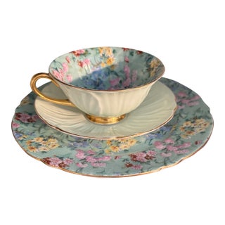 Shelley Oleander Melody Trio Bone China Tea Cup Saucer & Plate Three Piece Set For Sale