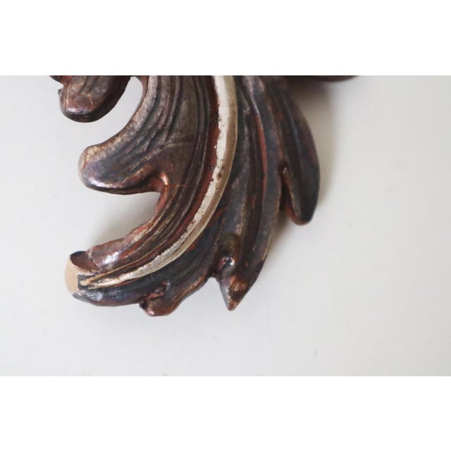 1950s Italian Baroque Hand-Carved Wall Lights in Wood & Metal, 1950s, Set of 2 For Sale - Image 5 of 13