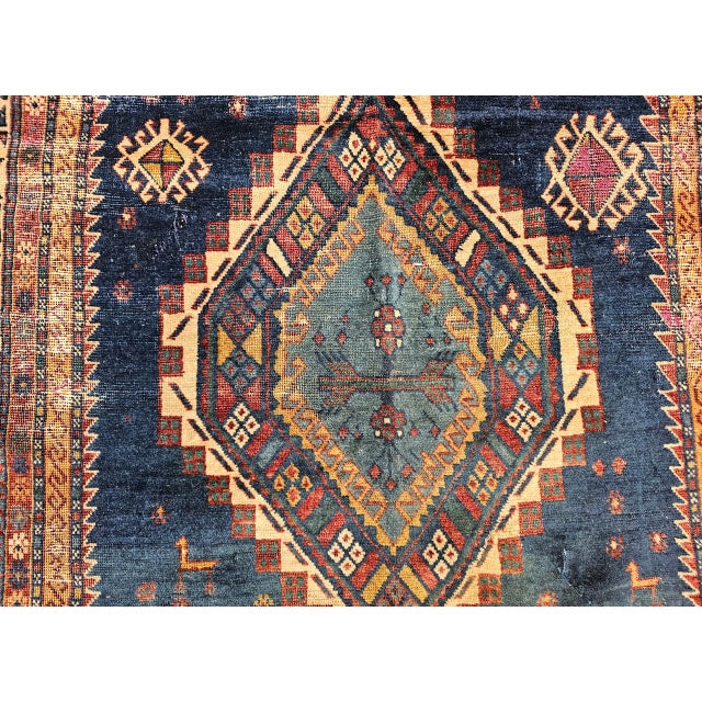 19th Century Caucasian Kazak Area Rug, Hand-Knotted Wool, Blue & Ivory, 4' x 6' For Sale - Image 15 of 18