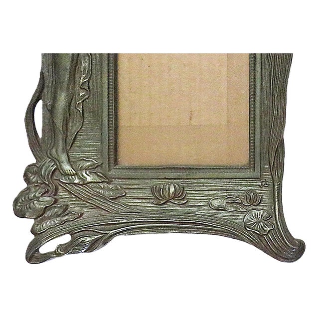 Victorian Antique Art Nouveau Picture Frame Woman With Flower Fits 6" X 4 1/2" Photo For Sale - Image 3 of 5