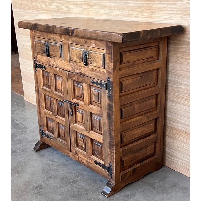 Baroque 19th Spanish Baroque Carved Walnut Tuscan Two Drawer Credenza or Buffet For Sale - Image 3 of 18