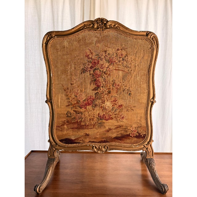 Antique 19th C French Louis XV Revival Gilt Wood & Woven Tapestry Fire Screen This stunning Antique 19th C French Louis XV...