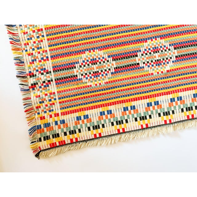 Mid 20th Century Mid-Century Multicolored Hand Woven Overshot Textile For Sale - Image 5 of 12