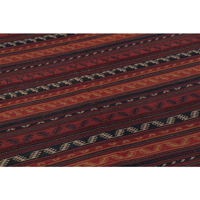 1950s Vintage Persian Kilim, Tribal Geometric Stripes in Warm Red Tones - Rug & Kilim For Sale - Image 5 of 7