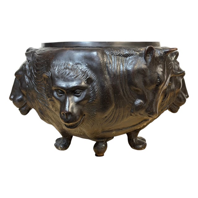 Large Meiji Japanese Bronze Zoomorphic Jardinière Attributed to Genryusai Seiya For Sale