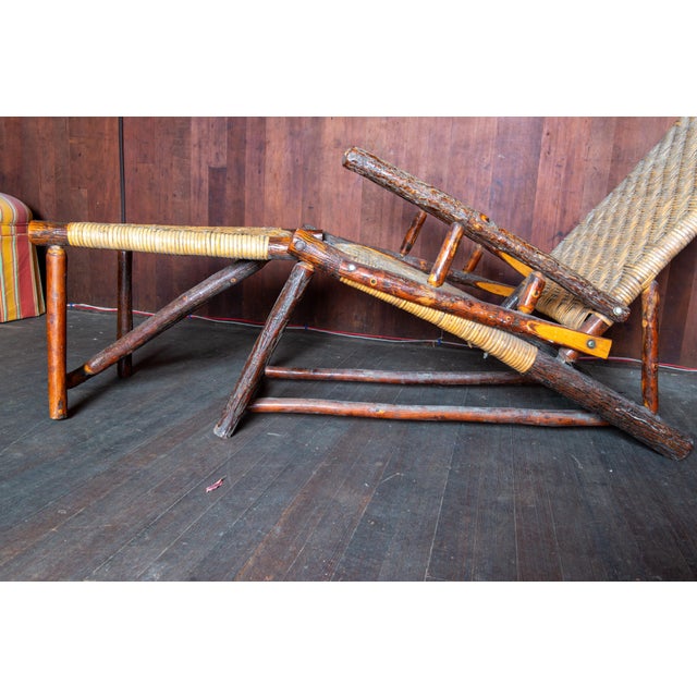 Rustic 1940s Old Hickory Chaise Lounge in Hickory & Cane, Adirondack Style For Sale - Image 3 of 13