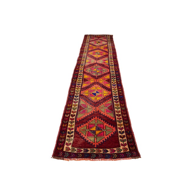 Vintage Persian Hamadan Runner – Geometric Tribal Wool Rug 3x14 For Sale - Image 4 of 10