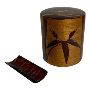 Japanese Tea Caddy Cherry Bark Kabazaiku Metal Canister With Tea Scoop