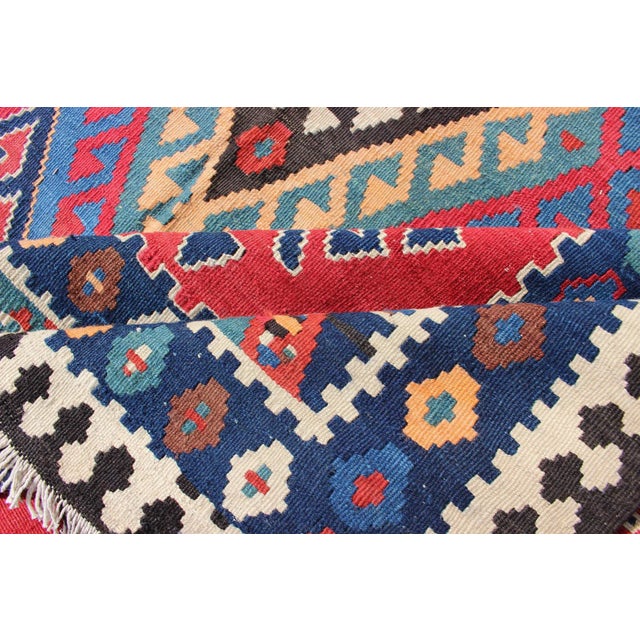Red Antique Qashqai Kilim Gallery Rug With Geometric Diamond Design For Sale - Image 8 of 13