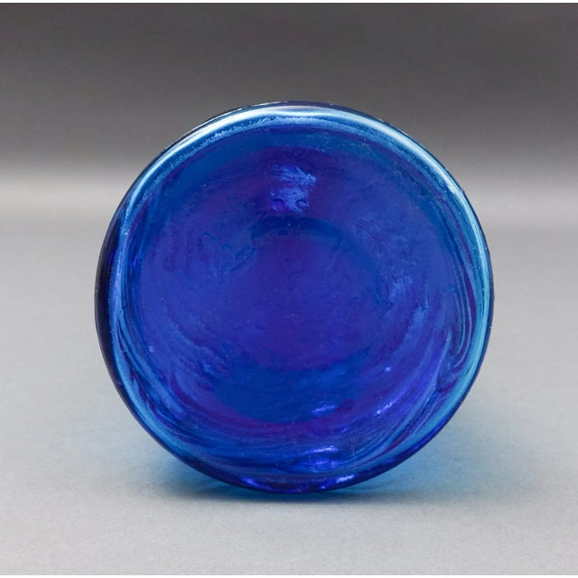 Glass Mid 20th Century Empoli Italian Vintage Mid-Century Modern Blue Wave Art Glass Decanter Genie Bottle For Sale - Image 7 of 8