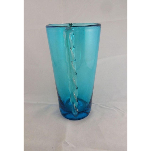 Mid-Century Modern Vintage Blenko Non-Crackle Turquoise Winged Vase For Sale - Image 3 of 7