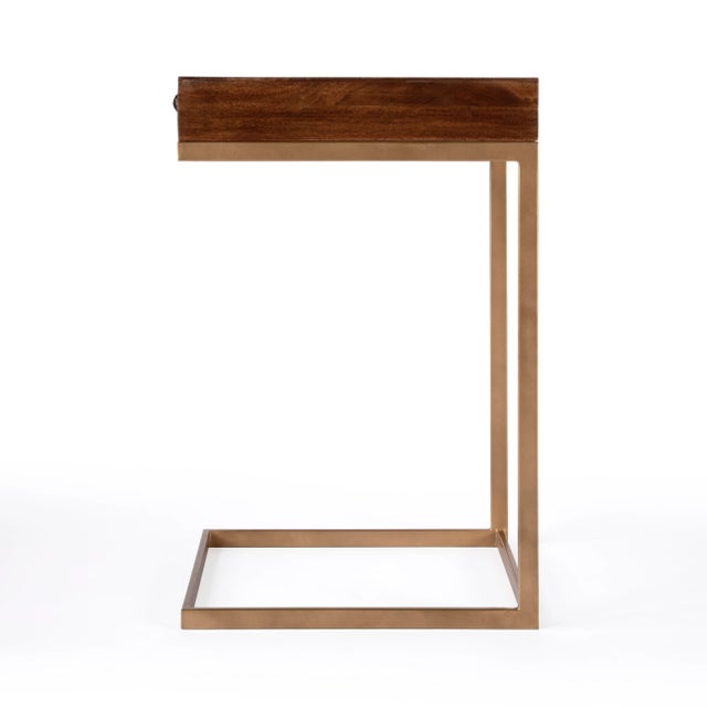 Wood Alec 1 Drawer C Shaped End Table, Medium Brown For Sale - Image 7 of 10