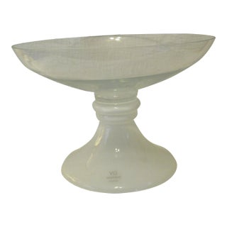 Italian Large Centerpiece Vase White Base Clear Bowl For Sale