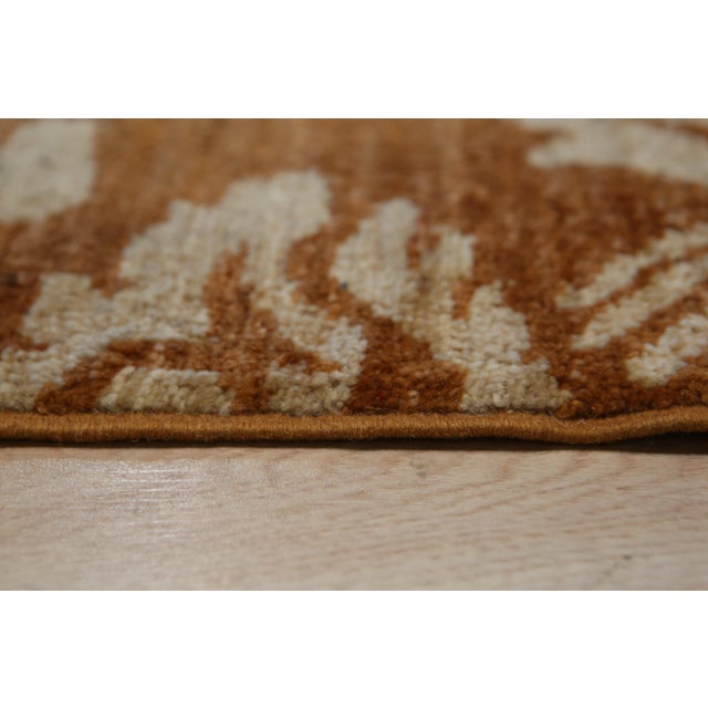 Traditional 3x14 Gold Brown Damask Hand-Knotted Wool Runner For Sale - Image 3 of 4