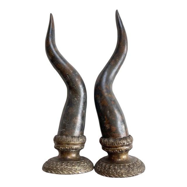 Vintage Maitland-Smith Cast Bronze Horn Sculptures - A Pair (30”) For Sale