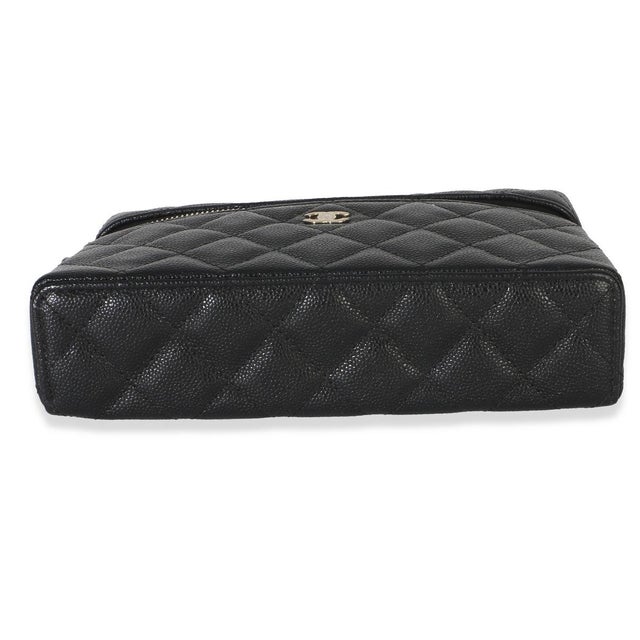 2020s Black Quilted Caviar Top Handle Slim Vanity Handbag With Chain For Sale - Image 5 of 9