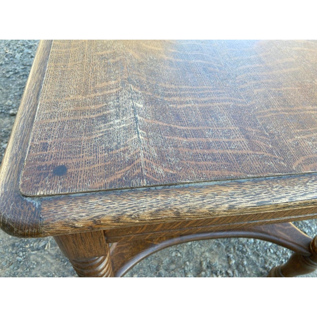 Antique Oak Arts and Crafts Mission Library Table Wirh Twisted Legs Needs Restoration For Sale - Image 9 of 18