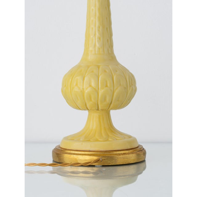Beige Butter Yellow Ceramic Table Lamp with Pink Silk Pleated Shade from Casa Pupo, Spain, 1960s For Sale - Image 8 of 15