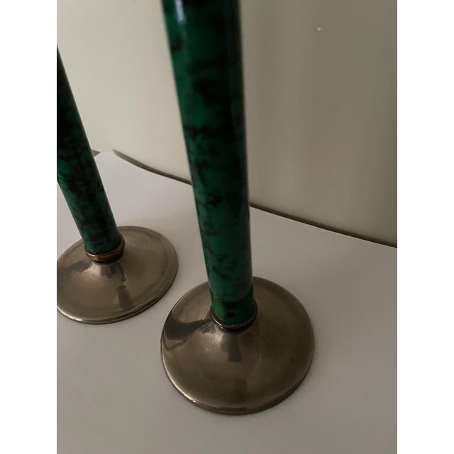 Faux Malachite Candlesticks, 1980s, Set of 2, in Very Good conditions. Designed 1980 to 1989