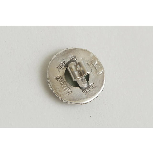 Silver Vintage 60's Sterling Silver and Green Jade Pierced Button Stud Earrings For Sale - Image 8 of 8