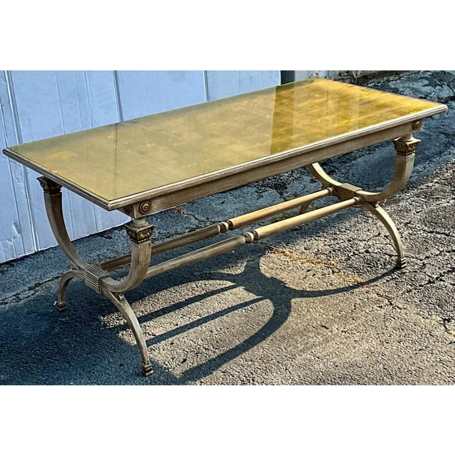 Neo-Classical Style Italian Painted Coffee Table W/ Gold Leaf in the Manner of Jansen For Sale - Image 9 of 10