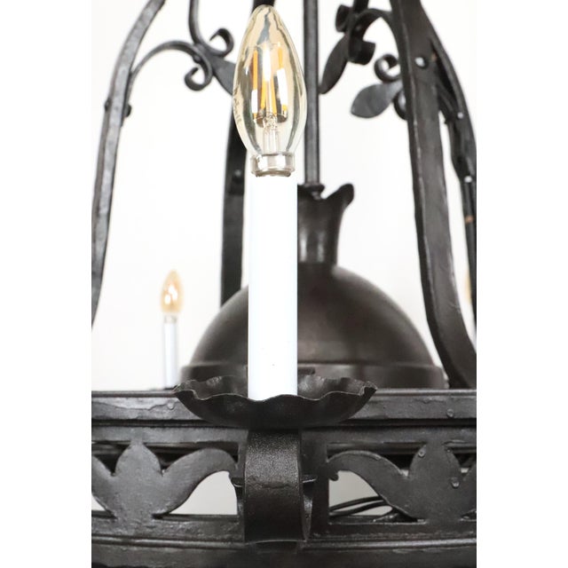 Black Mid 20th Century Restored Gothic Black Wrought Iron Chandelier For Sale - Image 8 of 9