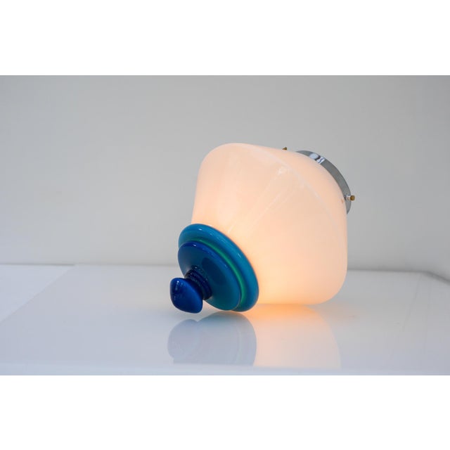 Scandinavian Art Deco Milk Glass Pendant Light with Azure Blue Details, 1930s For Sale - Image 14 of 17
