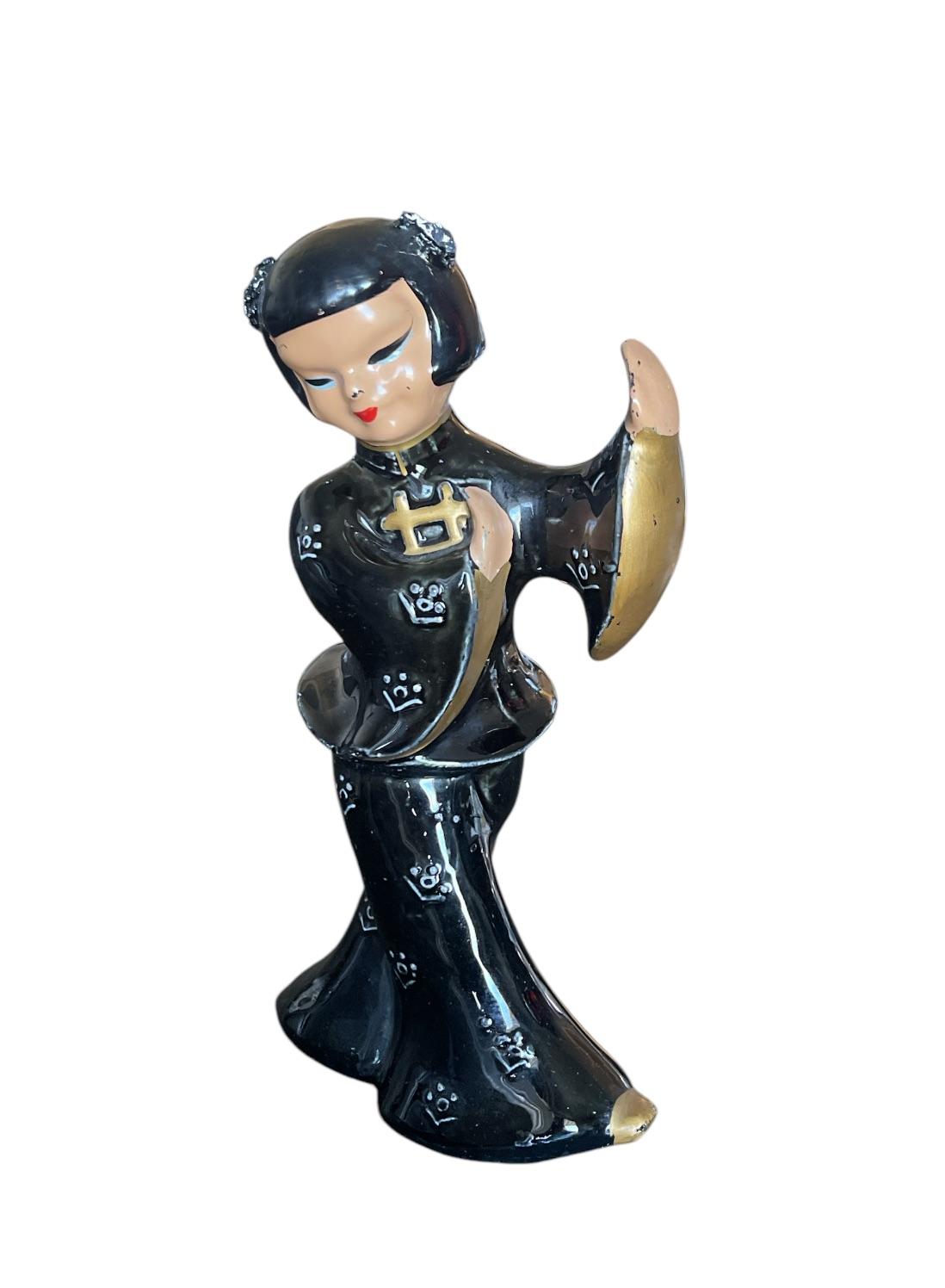 Vintage Ceramic Figurines Set of 2 Asian Dancer and Musician