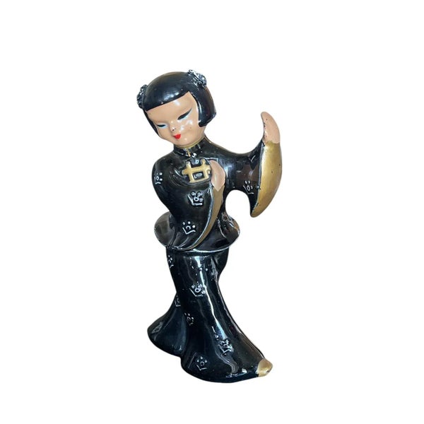 Vintage Ceramic Figurines Set of 2 Asian Dancer and Musician
