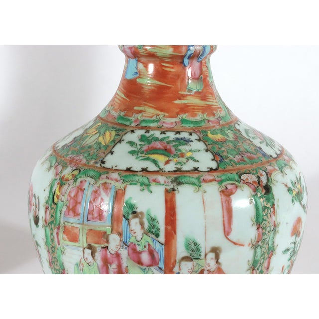 Green Chinese Export Porcelain Bottle-Form Rose Medallion Vases For Sale - Image 8 of 18