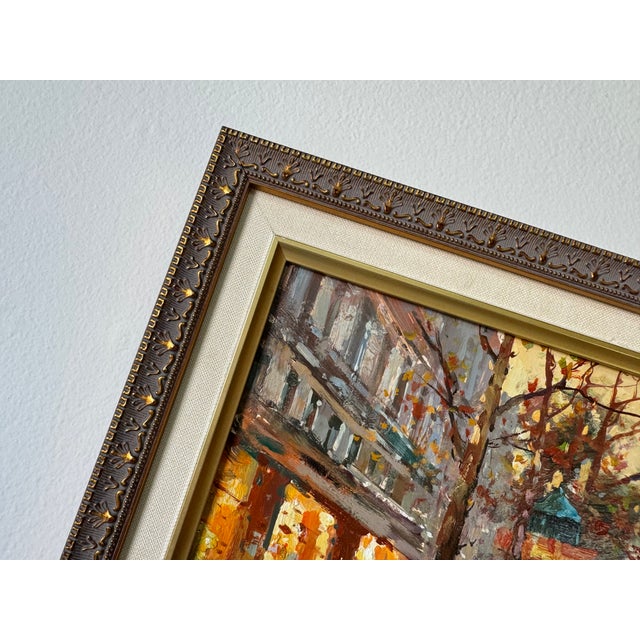 Vintage Parisian Street Scene Oil on Plywood – Framed For Sale - Image 9 of 12