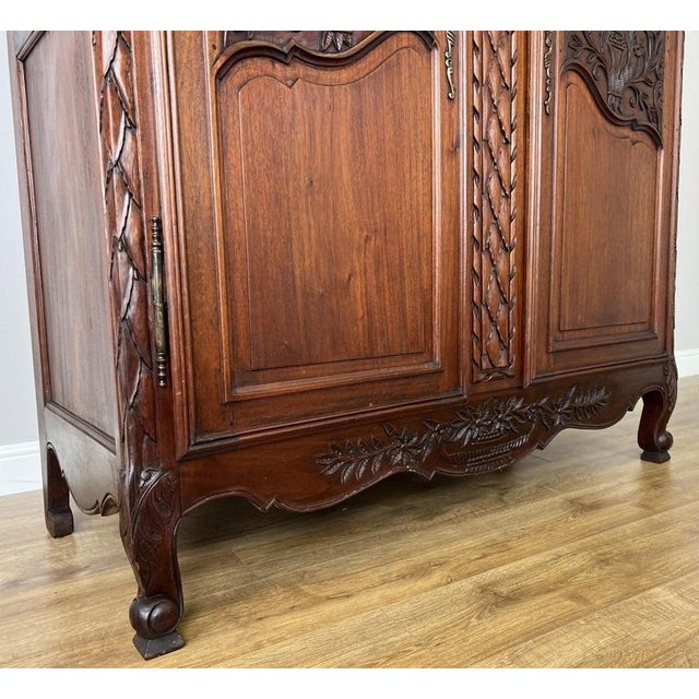 Vintage French Louis XVI Style Carved Walnut 2-Door Wardrobe For Sale - Image 16 of 18