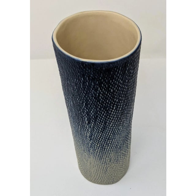 Early 21st Century Modern Blue and White Gradient Snake Skin Embossed Handmade Ceramic Vase For Sale - Image 5 of 11