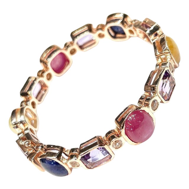 Bochic “Capri” Vintage Diamond, Ruby & Multi-Color Sapphire Bangle 18K Gold &Sil For Sale