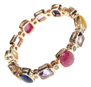 Bochic “Capri” Vintage Diamond, Ruby & Multi-Color Sapphire Bangle 18K Gold &Sil