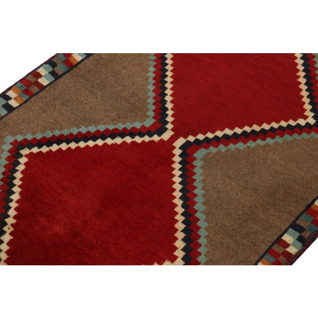 Rug & Kilim 1950s Vintage Gabbeh Tribal Rug in Brown With Red Diamond Lozenge Pattern For Sale - Image 4 of 8