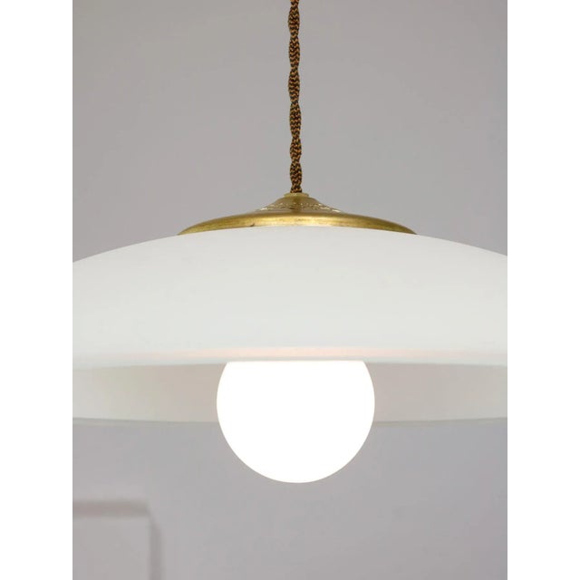 Goldenrod Mid-Century Italian Saucer Glass and Brass Pendant Lamp For Sale - Image 8 of 18